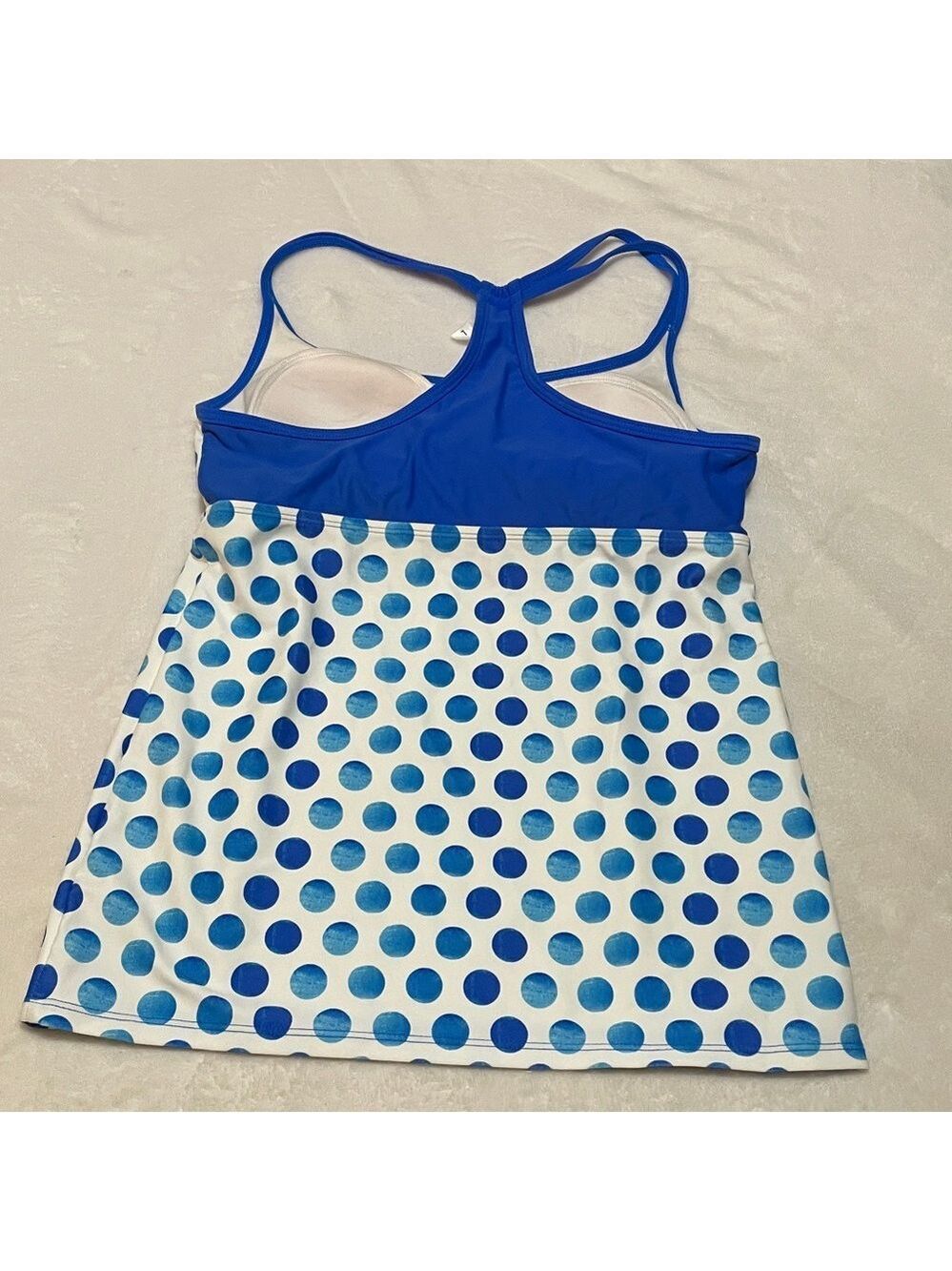 Lime Ricki Royal Blue and White Polka Dot Tankini Swim Top Large - Picture 2 of 8